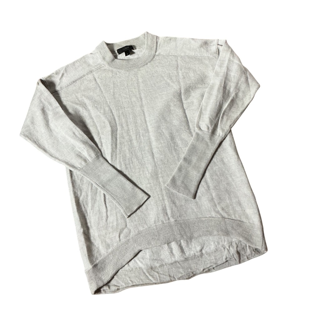 J.Crew Merino Wool Cotton Sweater Womens Small Gray Crewneck High Low C3240 Knit